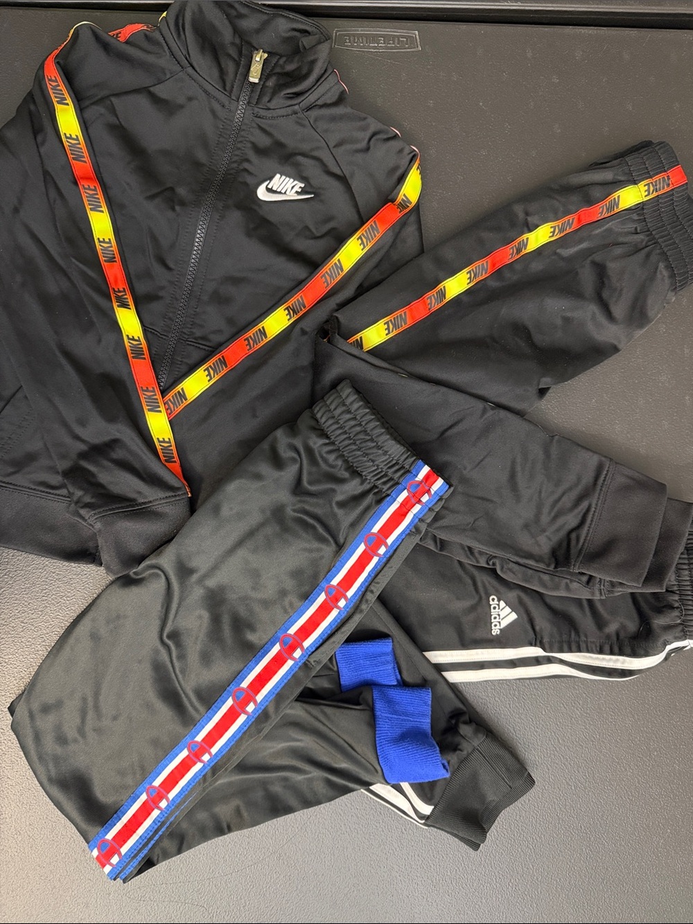 Nike Kids Black Track Pants & Jacket with Rainbow Logo Taping